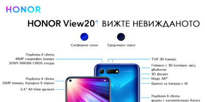 Honor View20 въвежда нови световни стандарти със своите първи по рода си технологии