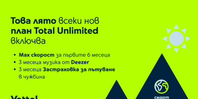 Лятно предложение от Yettel: Всеки план Total Unlimited идва с абонамент за Deezer и застраховка „Смарт турист“ за 3 месеца